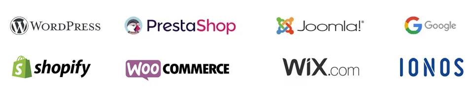 Wordpress, Joomla y prestashop logos