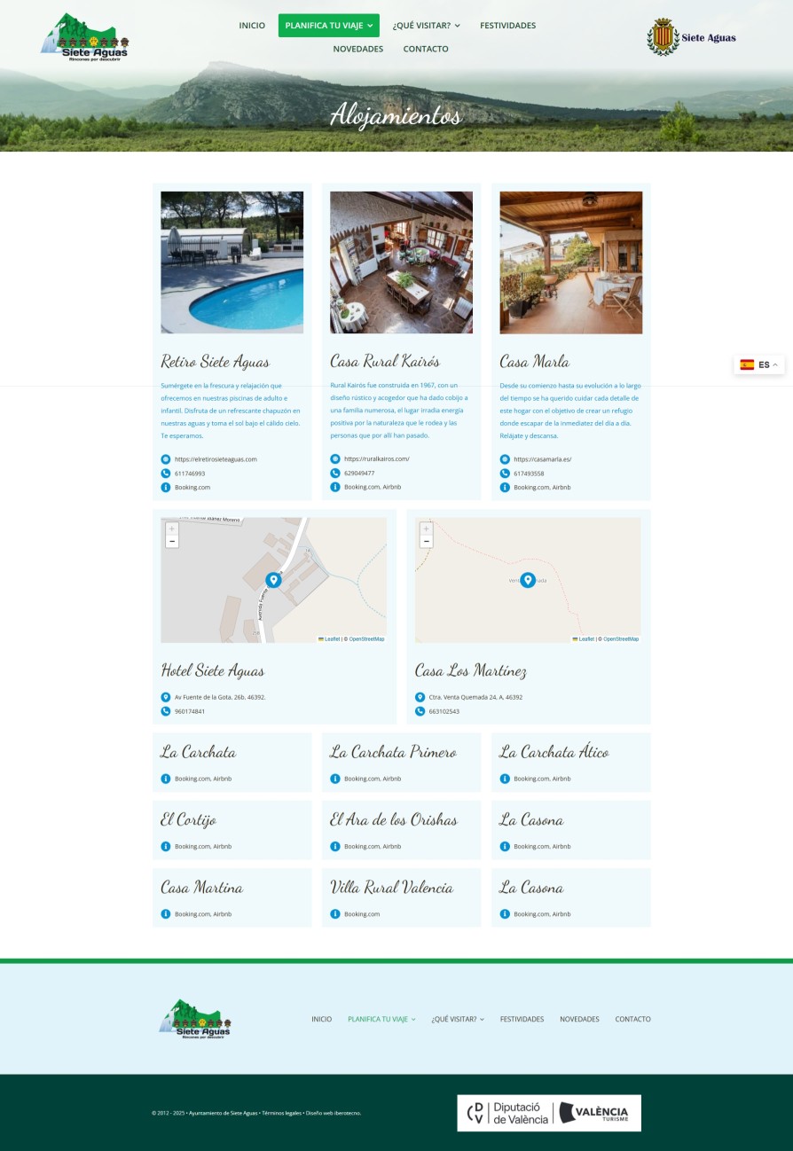 alojamientos en la web de turismo de siete aguas