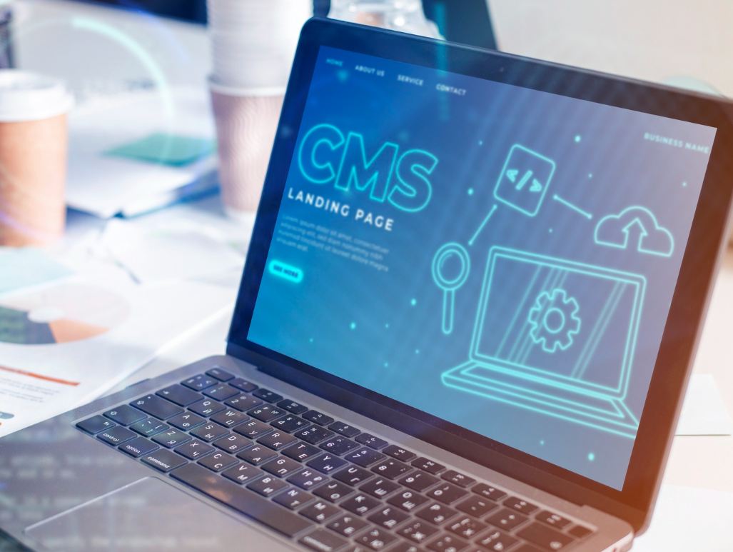 pantalla de PC con un CMS tipo Wordpress